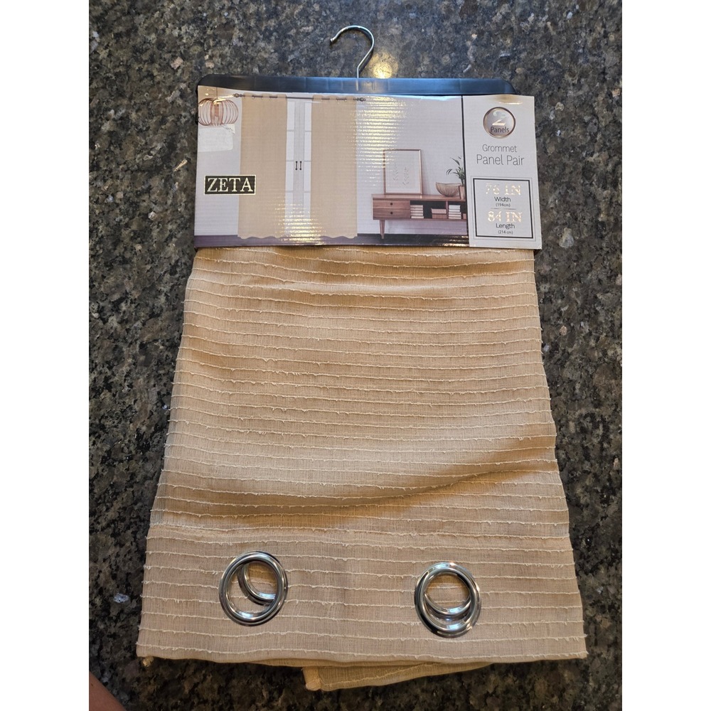 Zeta‎ Taupe Textured Grommet Curtain Panel Pair 76 x 84 Modern Window Treatment
